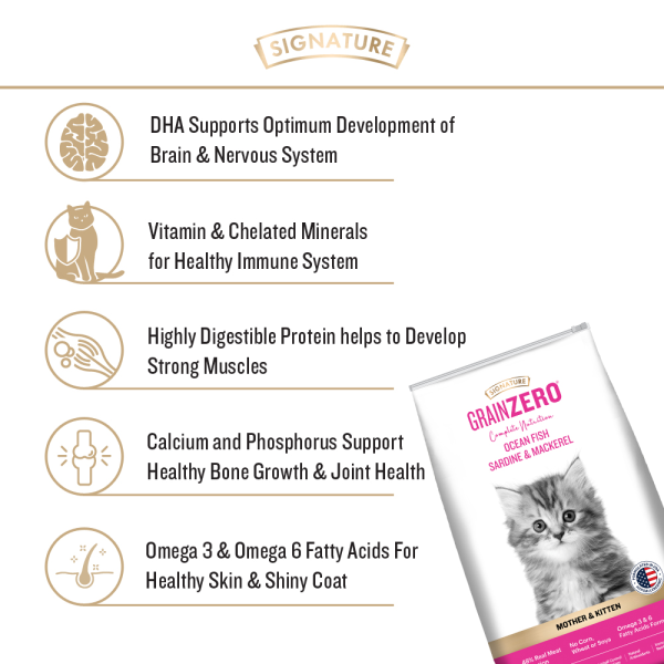 Signature Grain Zero Ocean Fish, Sardine and Mackerel Mother and Kitten Cat Dry Food Online Sale