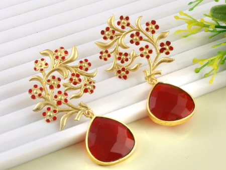 Pendientes de la India en color dorado con piedras en color rojo Hot on Sale