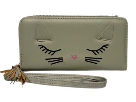 Cartera bolso de mano, en tono verde agua con gatito durmiendo. Sale