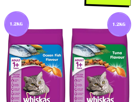 Whiskas Ocean Fish and Tuna Flavour Adult Cat Dry Food Combo Hot on Sale