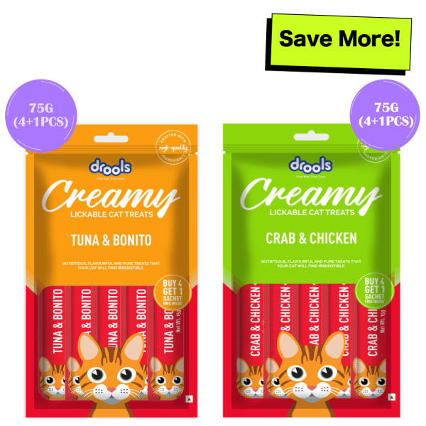 Drools Tuna & Bunito and Crab & Chicken Creamy Cat Treats Combo Online Sale