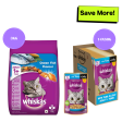 Whiskas Ocean Fish and Tuna in Jelly Meal Adult Cat Wet and Dry Food Combo Hot on Sale