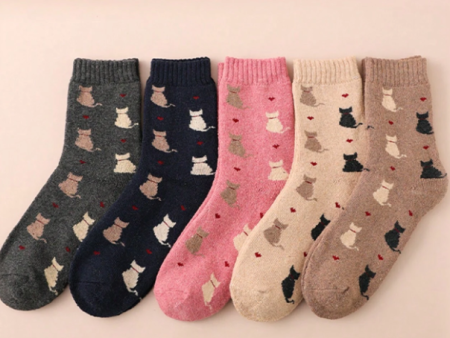 Calcetines térmicos estampado de gatitos (3 pares: azul, rosa y beig) Online Sale