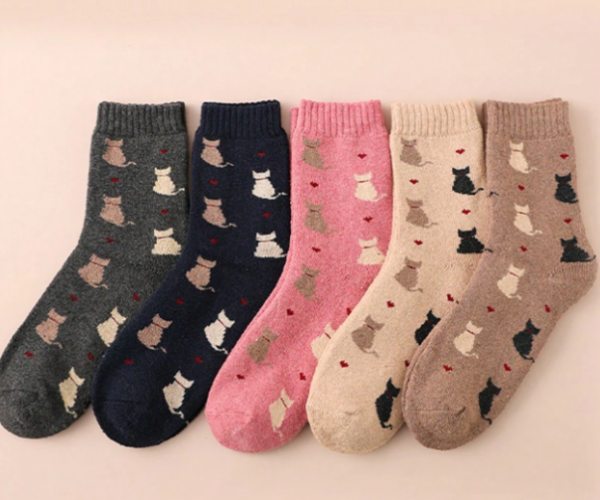 Calcetines térmicos estampado de gatitos (3 pares: azul, rosa y beig) Online Sale