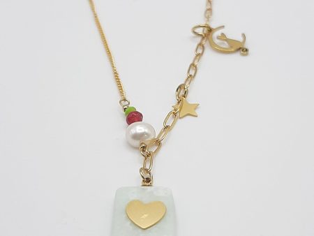 Cadena de acero en color dorado con abalorios de estrella, corazón blanco y gatito con luna Hot on Sale