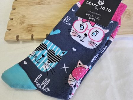 Calcetines azules con gatitos con gafas de color gris For Cheap