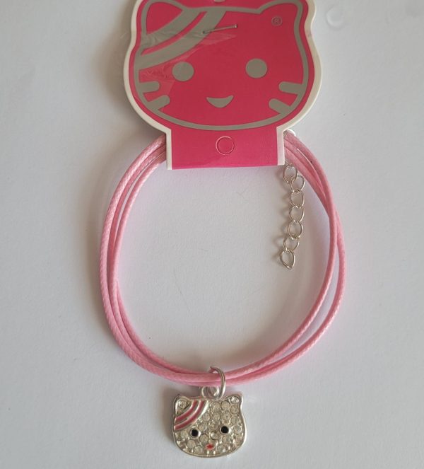 Pulsera ideal para niñ@ de hilo en rosa con colgante de gatito Online Sale