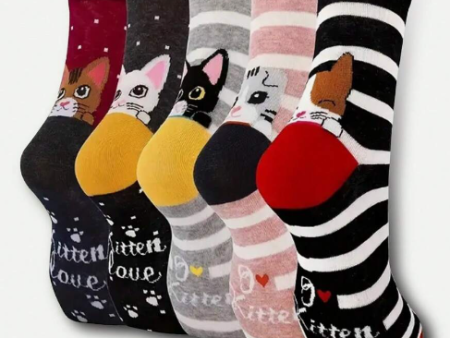 Calcetines de gatitos rayas y lunares (pack de 5 pares) For Discount