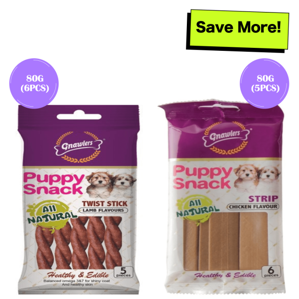 Gnawlers Puppy Snack Strip Chicken and Twist Stick Lamb Flavoured Dog Treats Combo Cheap