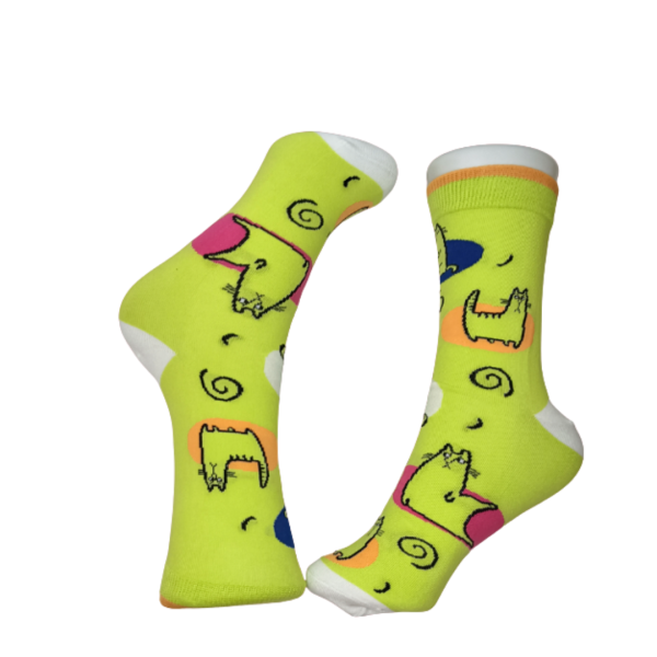 Calcetines de gatos en verde fluor Online Hot Sale