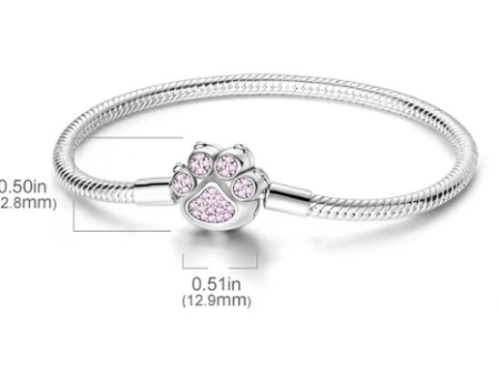 Pulsera de plata de ley  tipo pandora con cierre en forma de huella con circonitas rosas Cheap