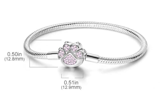 Pulsera de plata de ley  tipo pandora con cierre en forma de huella con circonitas rosas Cheap