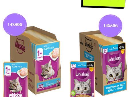 Whiskas Tuna in Jelly Meal and Ocean Fish Adult Cat Wet Food Combo Online now