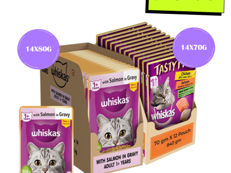 Whiskas Salmon in Gravy Meal and Chicken With Salmon Wakame Seaweed in Gravy Tasty Mix Adult Cat Wet Food Combo Online