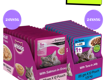 Whiskas Salmon in Gravy Meal and Tuna in Jelly Meal Adult Cat Wet Food Combo Supply