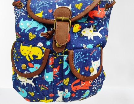 Mochila de gatetes con fongo azul de nylon. For Sale