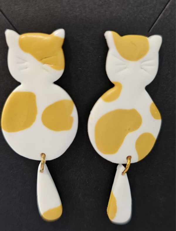 Pendientes de bisuteria de gatito blanco y naranja Online Sale