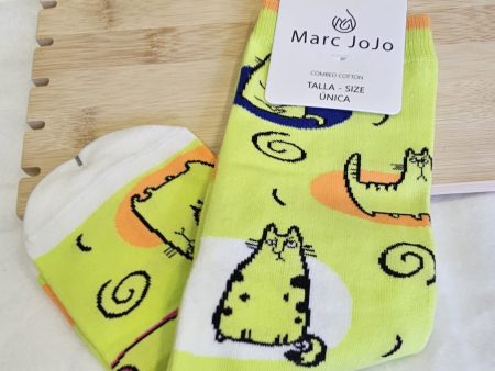 Calcetines de gatos en verde fluor Online Hot Sale