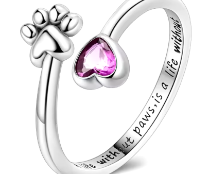 Anillo de Plata de Ley ajustable con huella y corazón con circonita rosa Supply