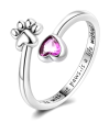 Anillo de Plata de Ley ajustable con huella y corazón con circonita rosa Supply