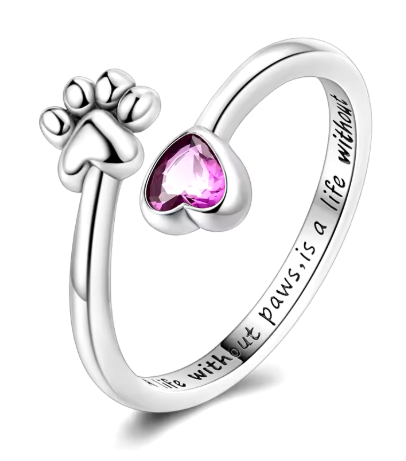 Anillo de Plata de Ley ajustable con huella y corazón con circonita rosa Supply