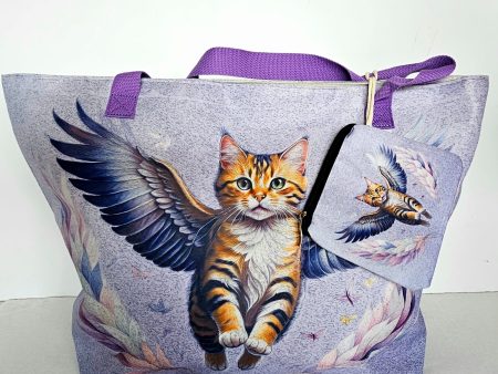 Bolsa para playa con neceser estampado de gatito con alas Discount