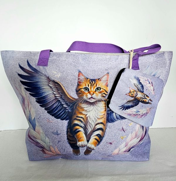 Bolsa para playa con neceser estampado de gatito con alas Discount