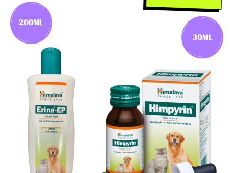 Himalaya Erina EP Tick and Flea Shampoo and Himpyrin Anti Inflammatory & Pain Relief Drops for Dogs and Cats Combo For Sale