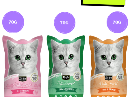 Kit Cat Tuna and White Fish, Tuna & Salmon Fish and Kitten Chicken Cat Wet Food Combo For Sale