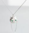 Cadena  en plata de ley con colgante de gatito con gafas y ojos verdes Online Hot Sale