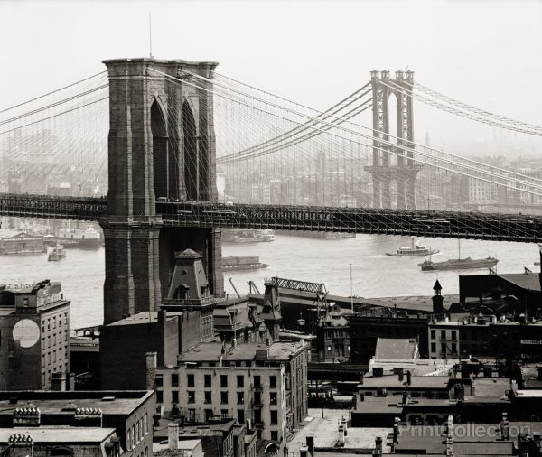 Brooklyn Bridge and New York Skyline and Harbor, POUF CUBE For Cheap