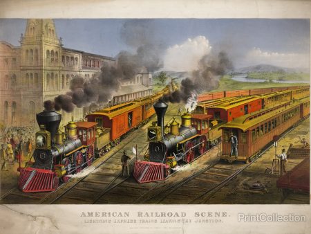 American Railroad Scene: Lightning Express trains leaving the junction For Discount