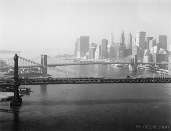 Brooklyn Bridge and Manhattan Bridge Aerial For Sale