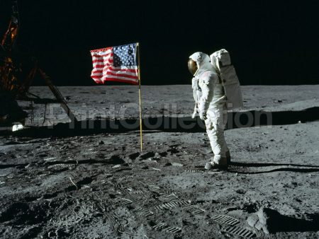 Buzz Aldrin and U.S. Flag on the Moon Online Hot Sale