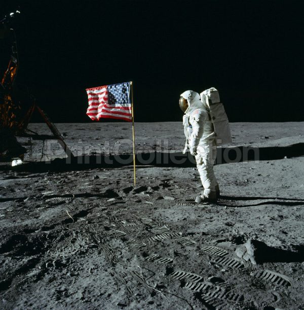 Buzz Aldrin and U.S. Flag on the Moon Online Hot Sale