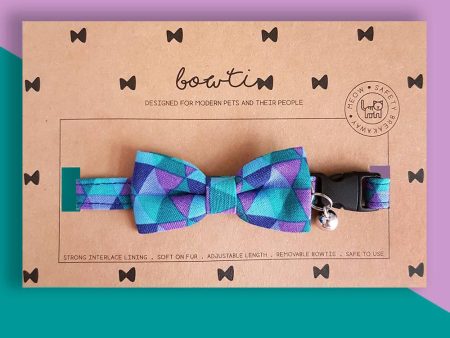 Bowtix Handmade Cat Collar With Removable Bowtie - Geometrics Amethyst For Cheap