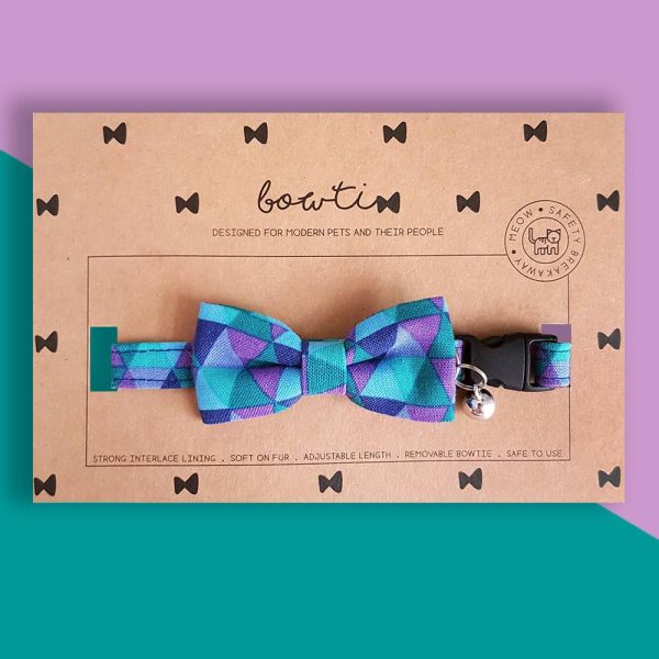 Bowtix Handmade Cat Collar With Removable Bowtie - Geometrics Amethyst For Cheap